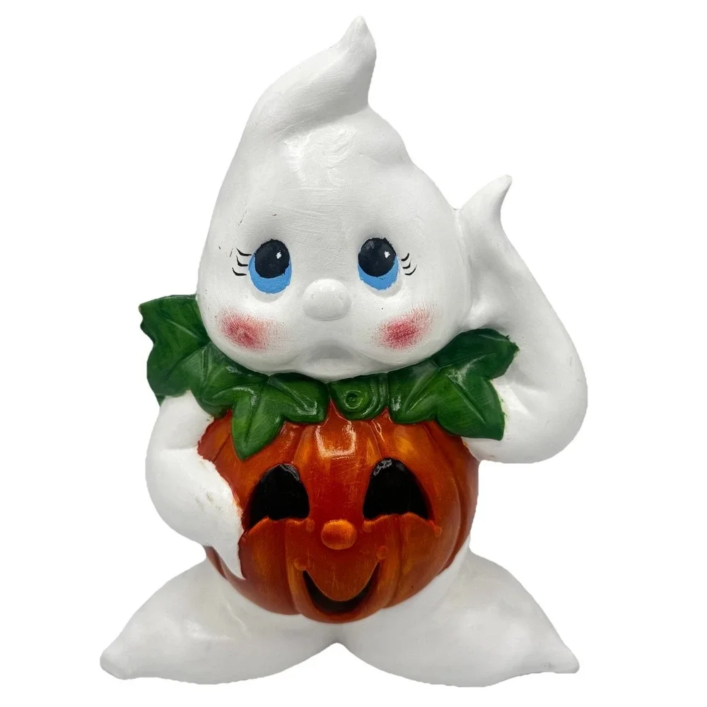 Vintage Ceramic Mold Halloween Ghost Costume Pumpkin Hand Painted 11.5